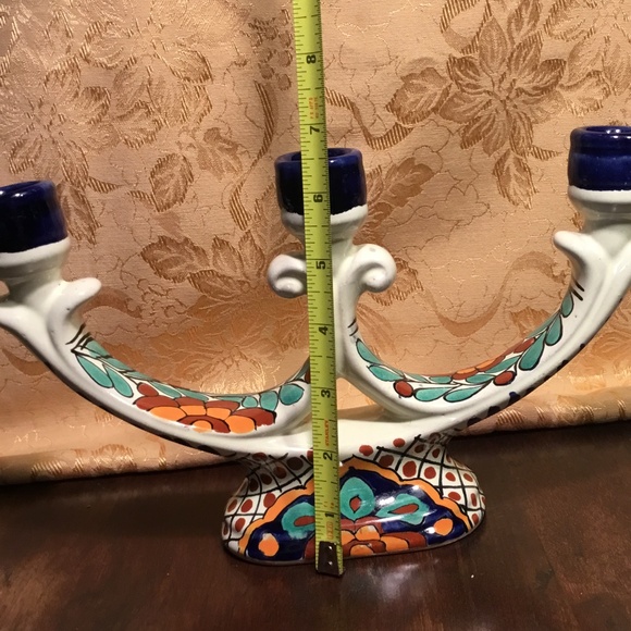 MEXICAN POTTERY GARAY 3 LITE CANDELABRA, CANDLESTICK, FOLK ART - Picture 12 of 13